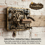 VeeuWna™ Industrial Versatile Wall Organizer with Articulated Arms, Retro Gear Design, Key Hook Rack, Coat Holder, Entryway Organizer, Rustic Home Storage Decor