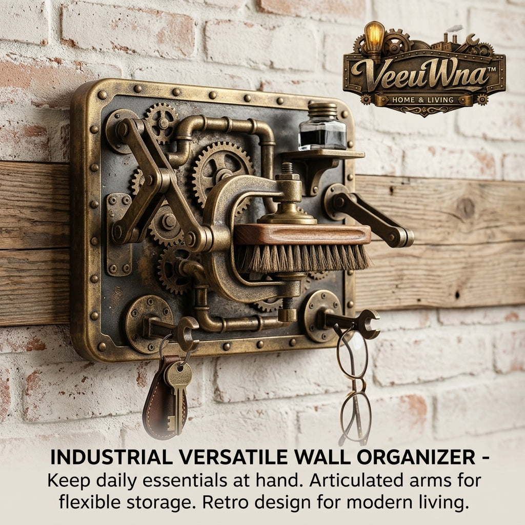 VeeuWna™ Industrial Versatile Wall Organizer with Articulated Arms, Retro Gear Design, Key Hook Rack, Coat Holder, Entryway Organizer, Rustic Home Storage Decor