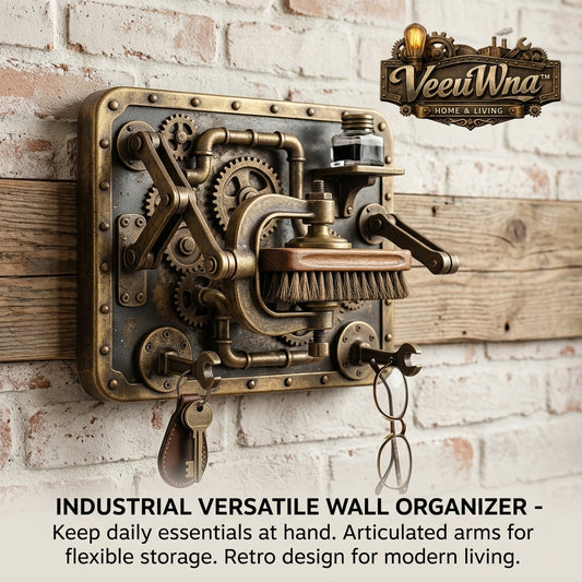 VeeuWna™ Industrial Versatile Wall Organizer with Articulated Arms, Retro Gear Design, Key Hook Rack, Coat Holder, Entryway Organizer, Rustic Home Storage Decor