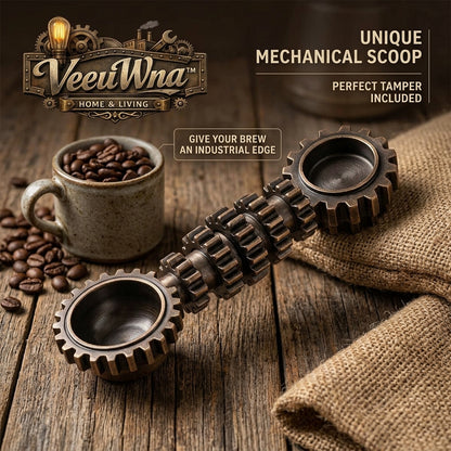 VeeuWna™ Unique Mechanical Coffee Scoop with Tamper, Industrial Gear Espresso Measuring Spoon, Vintage Metal Coffee Bean Scoop, Barista Coffee Tool for Ground Coffee, Espresso, Home Brewing & Kitchen Gift